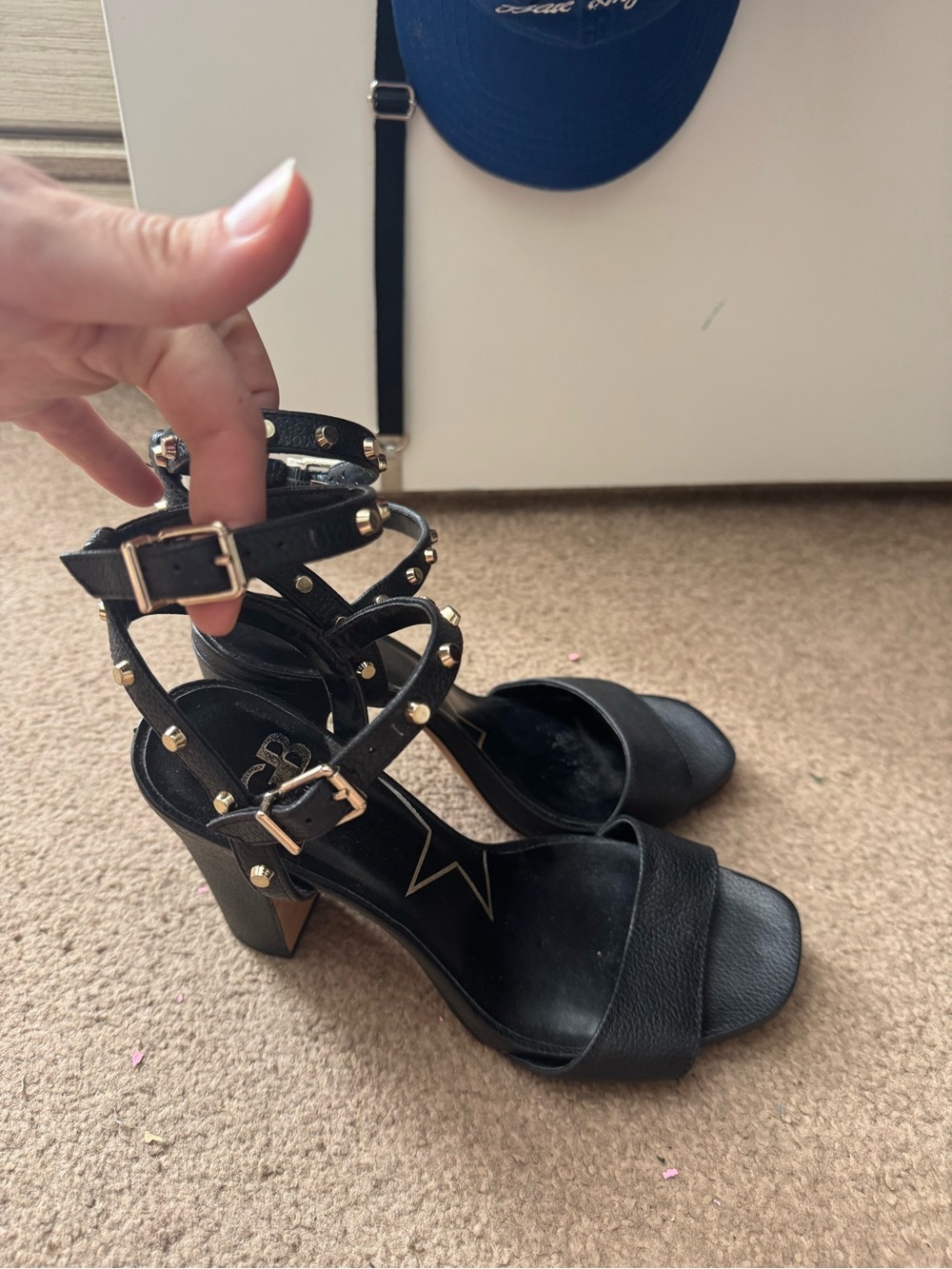 Gianni Bini Black Studded Strappy Block Heels